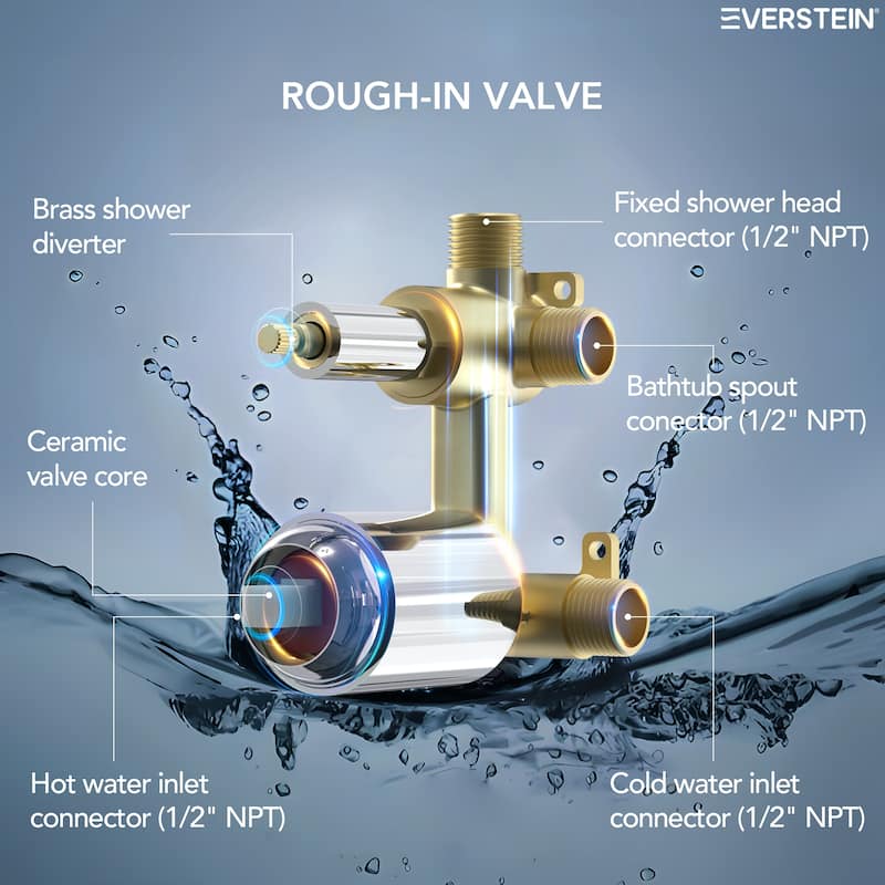 6" Dual-Function Tub and Shower Faucet Set, Modern Tub And Shower Trim Kit Valve Included