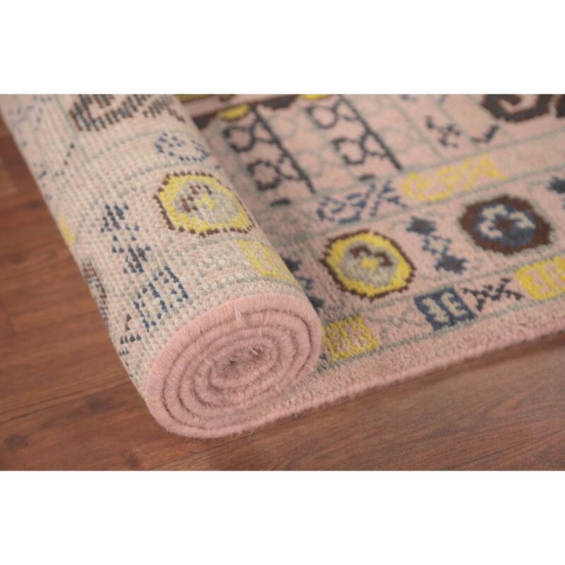 Tribal Geometric Khotan Runner Rug Hand-Knotted Wool Carpet - 2'7"x 8'0"