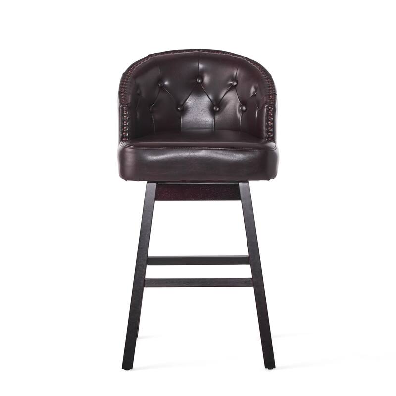Modern Set of 2 Swivel Bar Stools with Button-Tufted Backrest, Nailhead Trim, Solid Wood Legs for Bar Dining Room Café