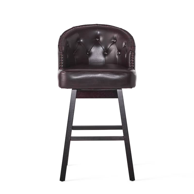 PU Leather Swivel Bar Stools Set of 2, Counter Height Upholstered Bar Stools, Dining Chairs with Nailhead Trim & Wood Legs