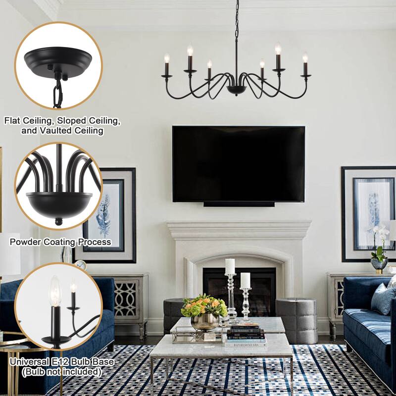 6-Light Farmhouse Candlestick Hanging Linear Chandelier Lighting Fixture for Dining Room Kitchen Island