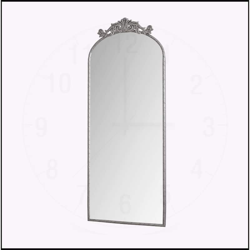 58"x24" Arched Mirror with Vintage Ornate Carved Applique on Top