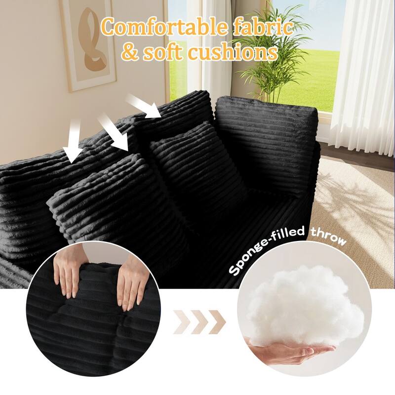 135.5" Striped Corduroy Modular U-Shaped Sectional Sofa with Pillows