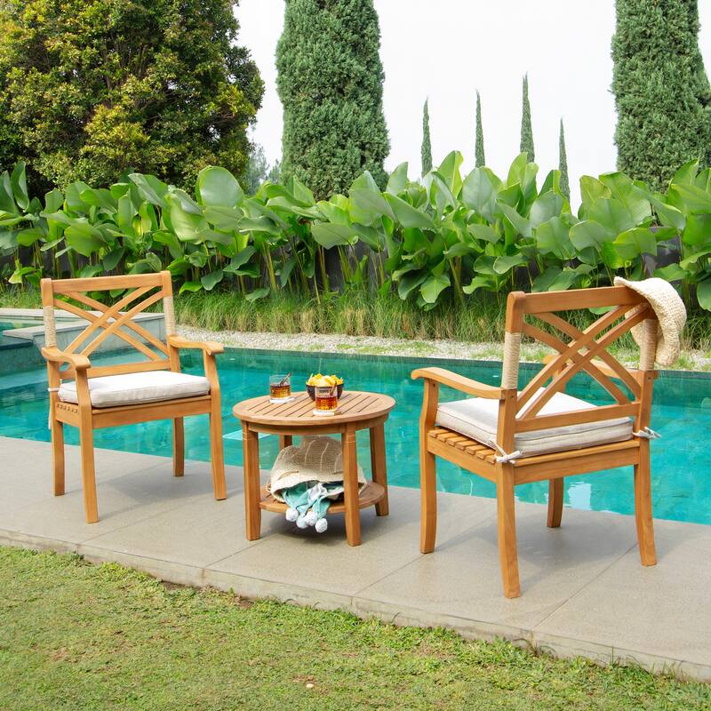 Cambridge Casual Carmel 3-Piece Teak Patio Conversation Set with Wicker-Accent Chairs