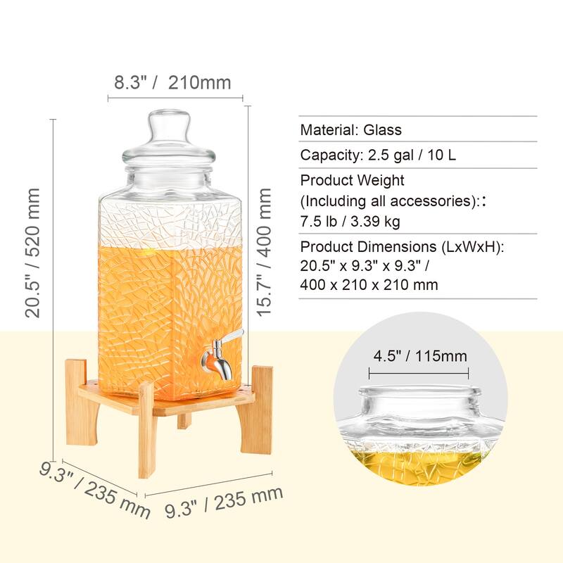 Beverage Dispenser with Spigot and Lid, Iced Tea Lemonade Juice Water Dispenser