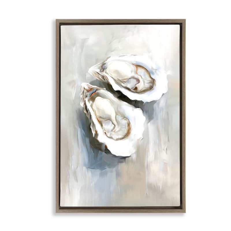Stupell Two Oysters Seashell Mirage Framed Floater Canvas Wall Art Design By Ramona Murdock - 17 x 25 - Brown