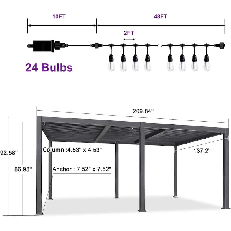 PURPLE LEAF Outdoor Louvered Pergola with Adjustable Metal Roof for Patio Pergola