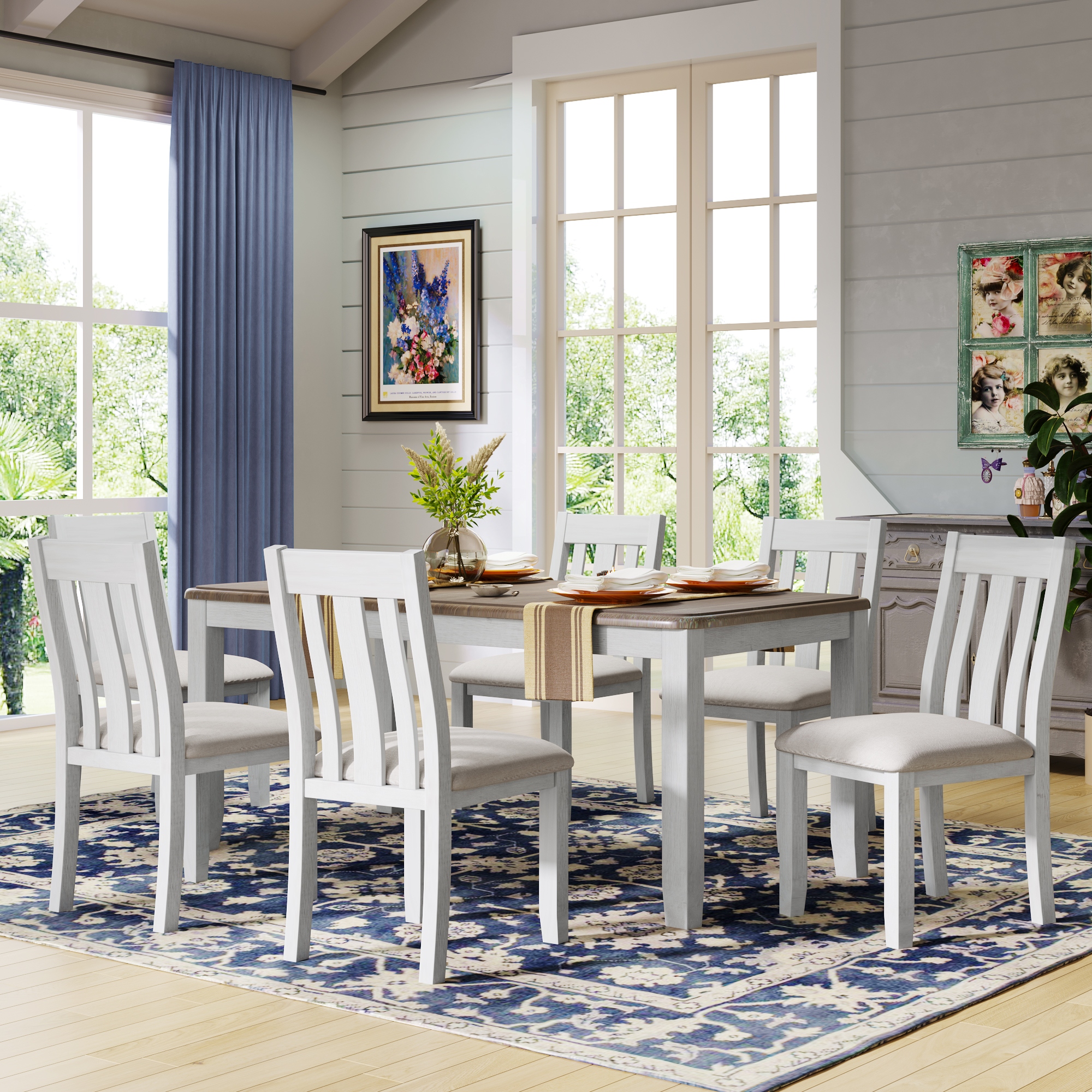 White kitchen table set for 6 deals