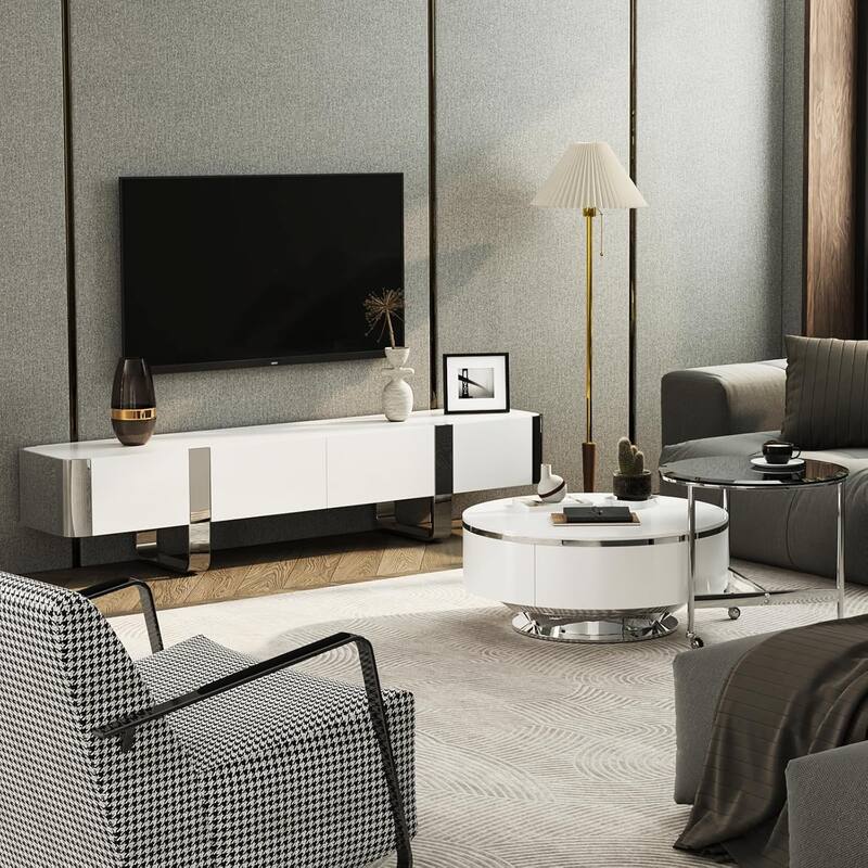 79 inch Wood TV Stand Partial Assembly Entertainment Center Modern Media Console with Drawers and Storage Cabinets