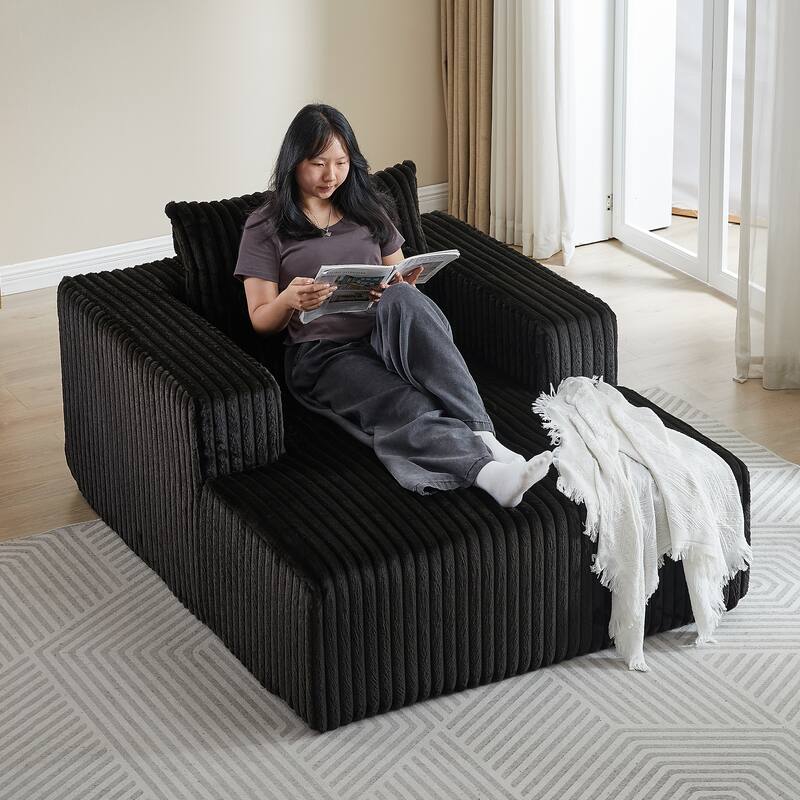 Oversized Corduroy Lounge Chair with Pillow Support - Sofa, Sleeper Couch, Chaise, Ottoman Bench