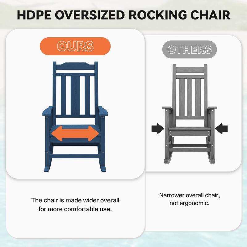 Outdoor Patio HDPE Rocking Chiar, Extra Wide Seat & Backrest