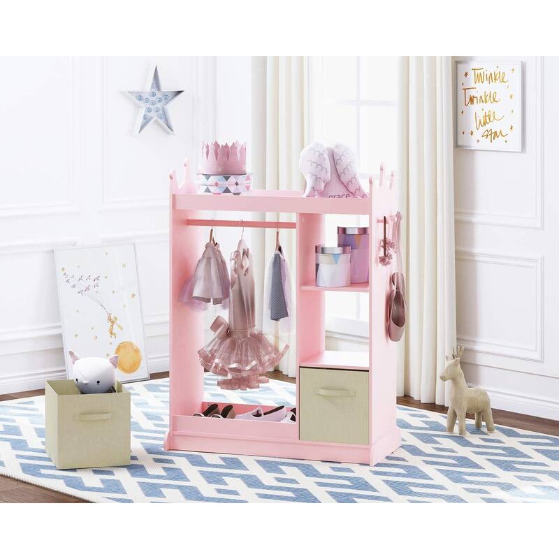 UTEX Kids Dress up Storage with Mirror and Storage Bin,Kids Armoire Dresser,Costume Closet,Pretend Storage Closet for Kids
