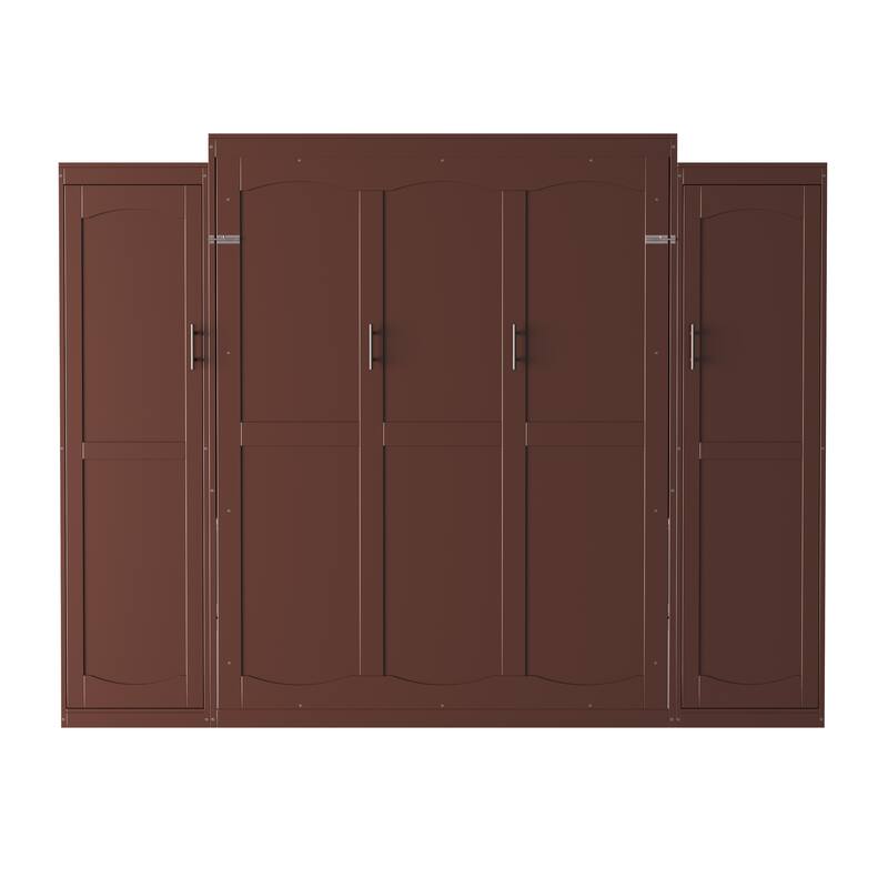 Wooden Full Wall Bed with 2 Wardrobe and Storage Shelf