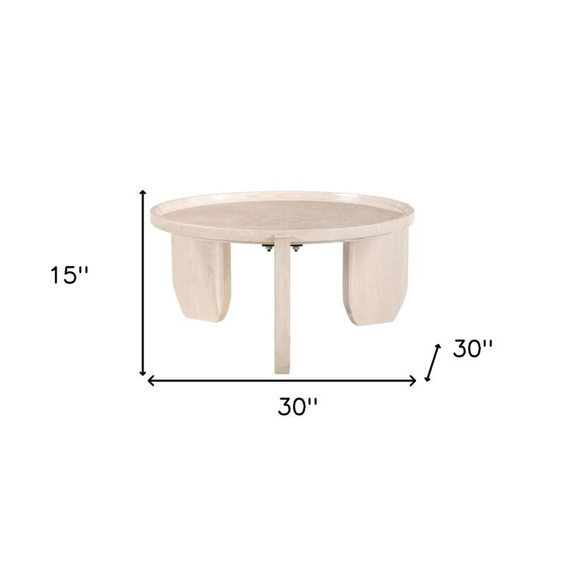 HomeRoots 30" Natural Genuine Marble and Marble Round Coffee Table - 30.00 in. x 15.00 in. x 30.00 in.