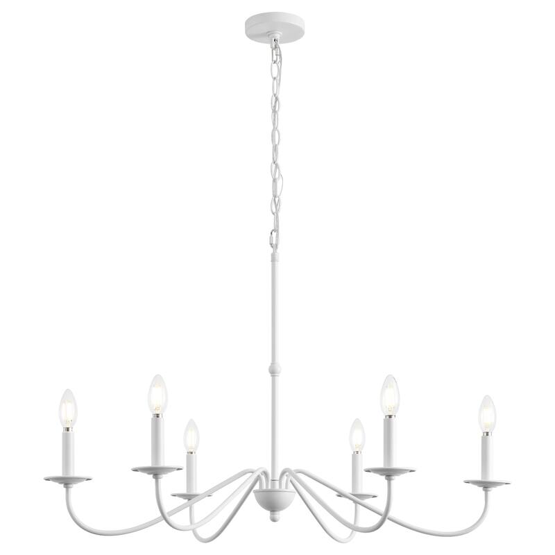 34.75" 6-Light Iron LED Chandelier, by JONATHAN Y - White