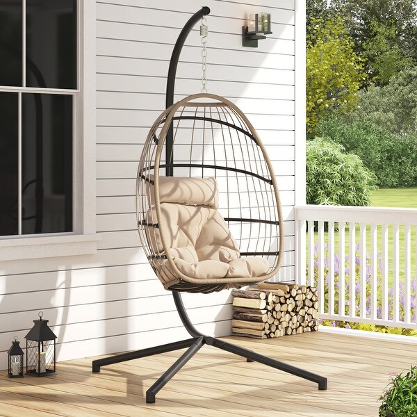 Corvus Outdoor Wicker Egg Hanging Basket Swing Chair On Sale