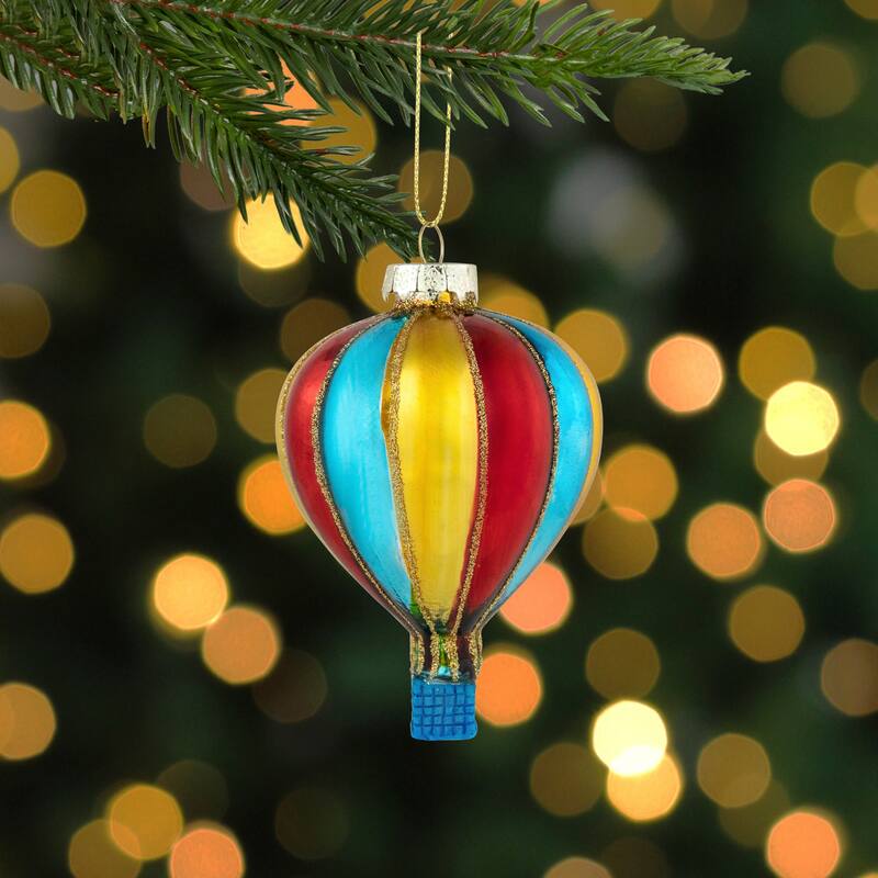 3.75" Shiny Multi Hot Air Balloon Glass Christmas Hanging Ornament