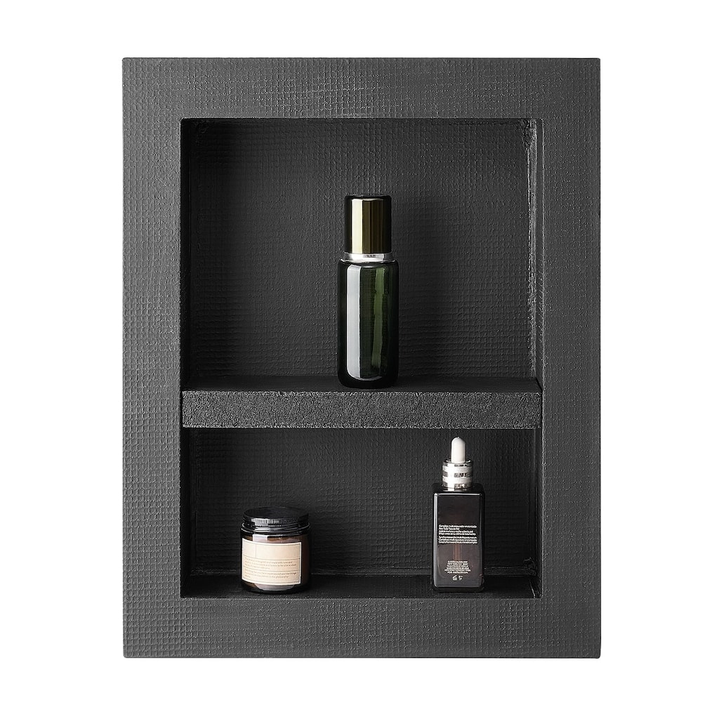 Black Plastic Shower Niche with Double-Layer Waterproof Design - 16 x 4 x 20 in