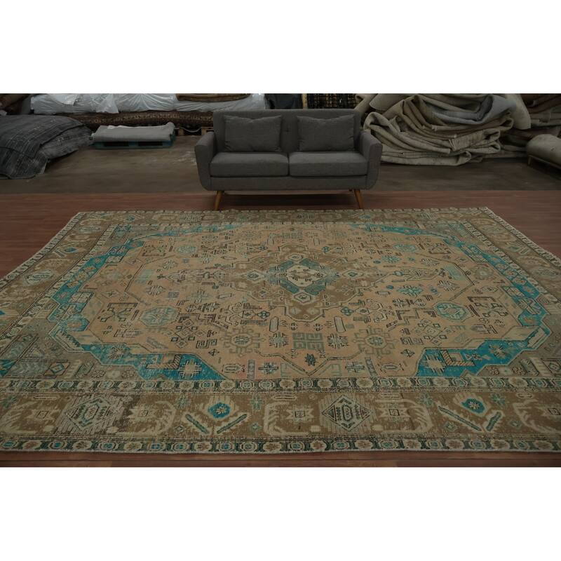Hand Knotted Oriental 100% Wool Carpet Traditional Medallion Peach Tabriz Area Rug - 12' 3'' X 9' 9''