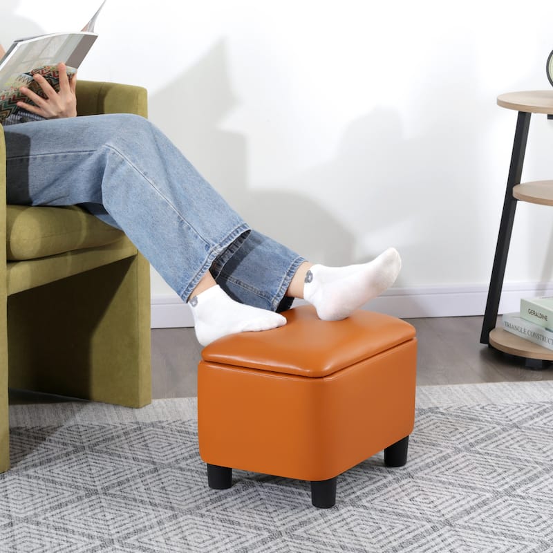 Adeco 16" Faux Leather Storage Ottoman Small Footstool