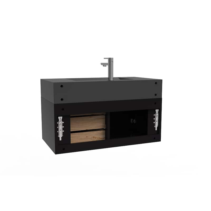 Nile 36" Wall Mounted Bathroom Vanity Set w/ Black Top