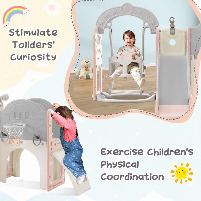 Toddler Slide and Swing Set 8 in 1 with Basketball Hoop