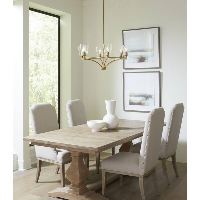 Parkhurst Collection Six-Light New Traditional Brushed Bronze Clear Glass Chandelier Light - 30 in x 30 in x 14 in