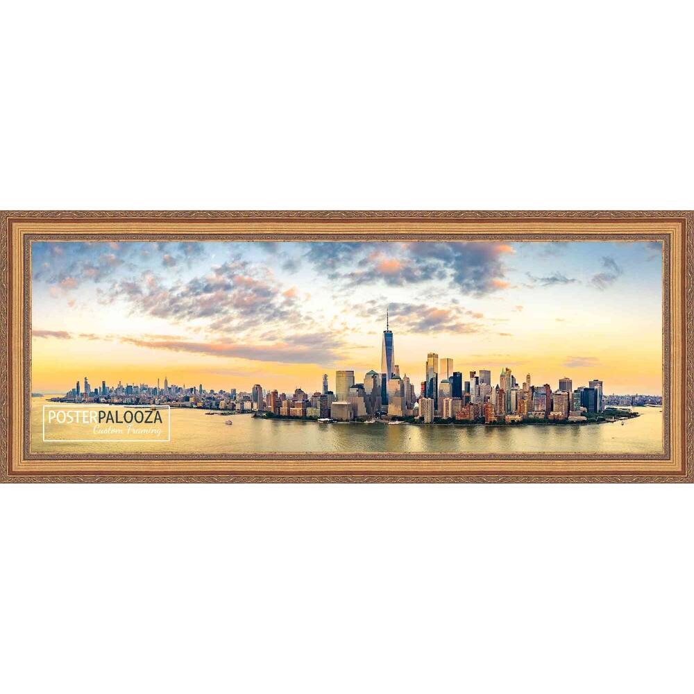 40x16 Traditional Antique Gold Complete Wood Panoramic Frame with UV