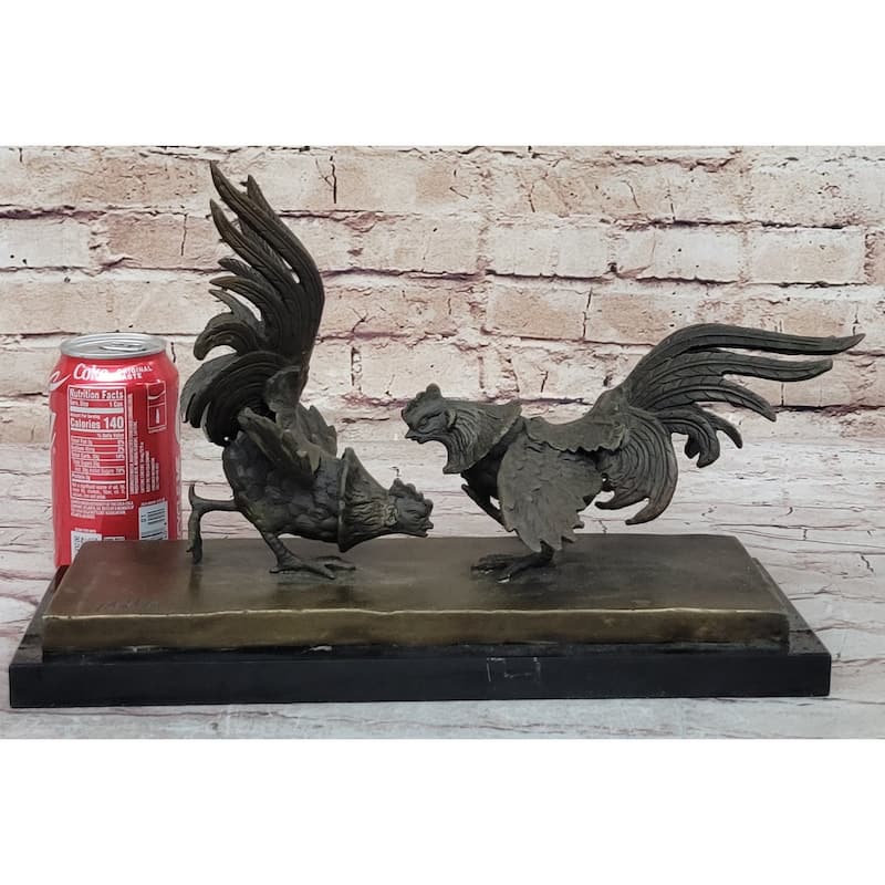 Roosters Chickens Fighting Bronze Sculpture Statue By Milo
