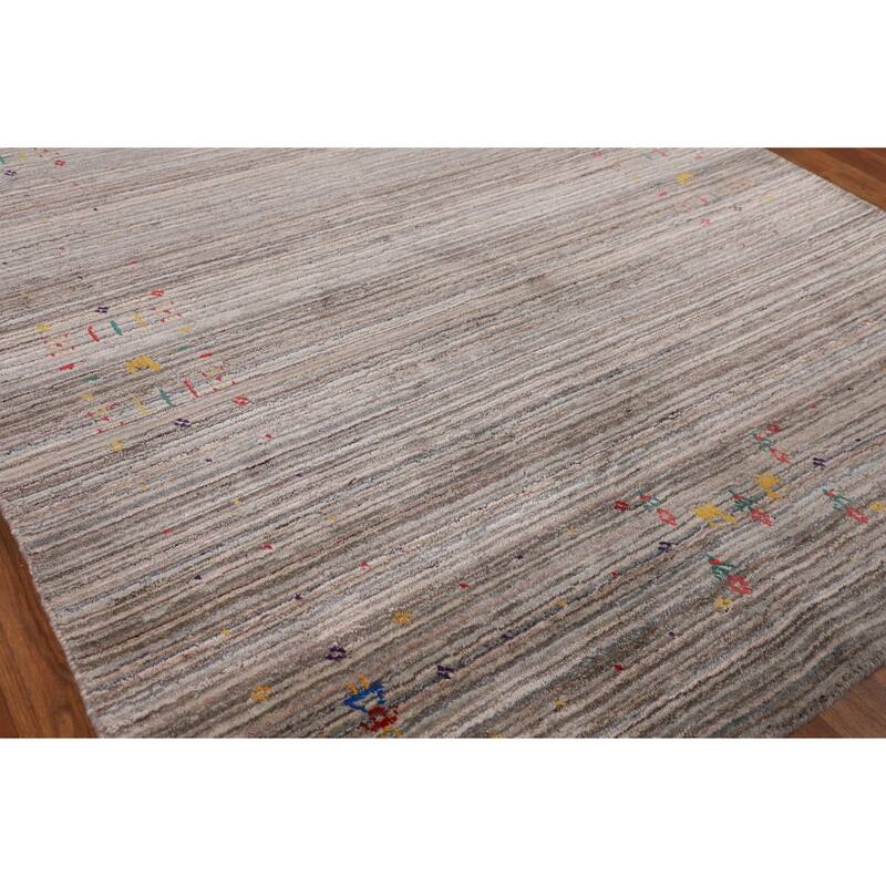 Striped Gabbeh Indian Area Rug Hand-Knotted Wool Carpet - 4'11" X 8'1"