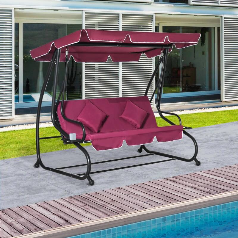 3-Seat Convertible Patio Swing Glider, Cushion Set, Adjustable Canopy