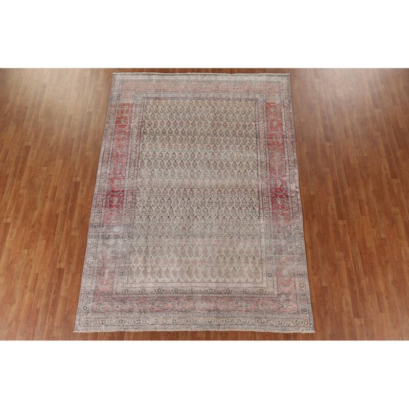 Hand-knotted Distressed Boteh Botemir Persian Area Rug Wool - 7'6" x 10'7"