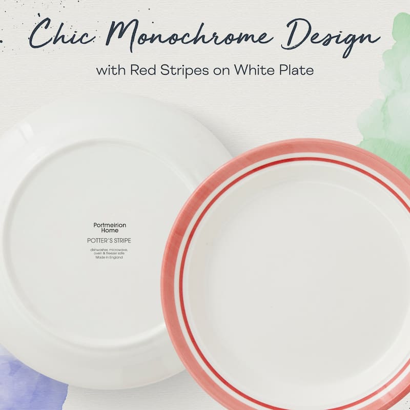 Portmeirion Set of 4 Potters Stripe Salad Plates - 8" D x 1" H