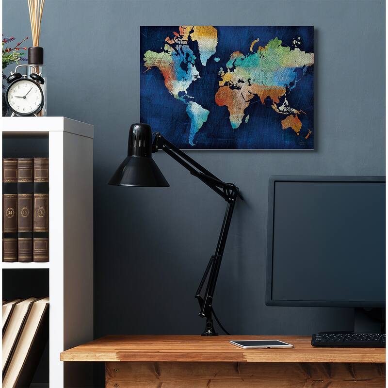 Stupell World Map Modern Rainbow Textured Design Canvas Wall Art