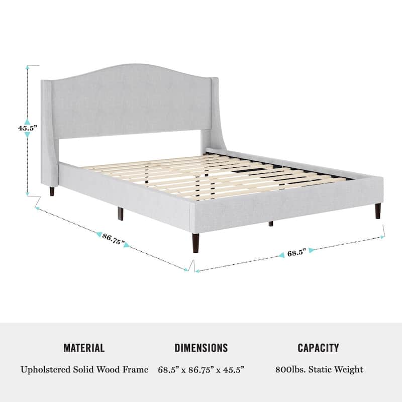 Martha Stewart Upholstered Platform Bed with Curved Headboard