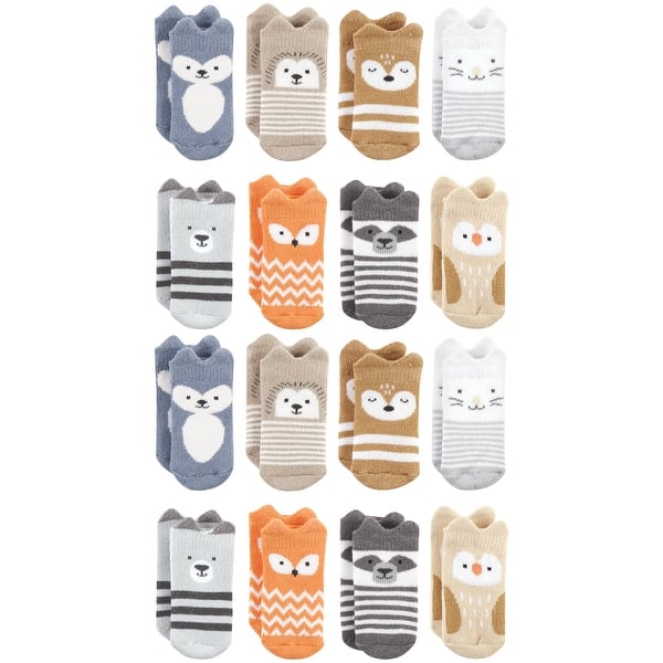 slide 1 of 1, Hudson Baby Cotton Rich Baby Terry Socks 16-Pack, Multicolor Boy Woodland 0-6 Months - Multicolor Boy Woodland