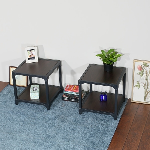 Details about   Set of 2 Bedside Tables Nightstands Stackable Narrow End Table with Open Storage 