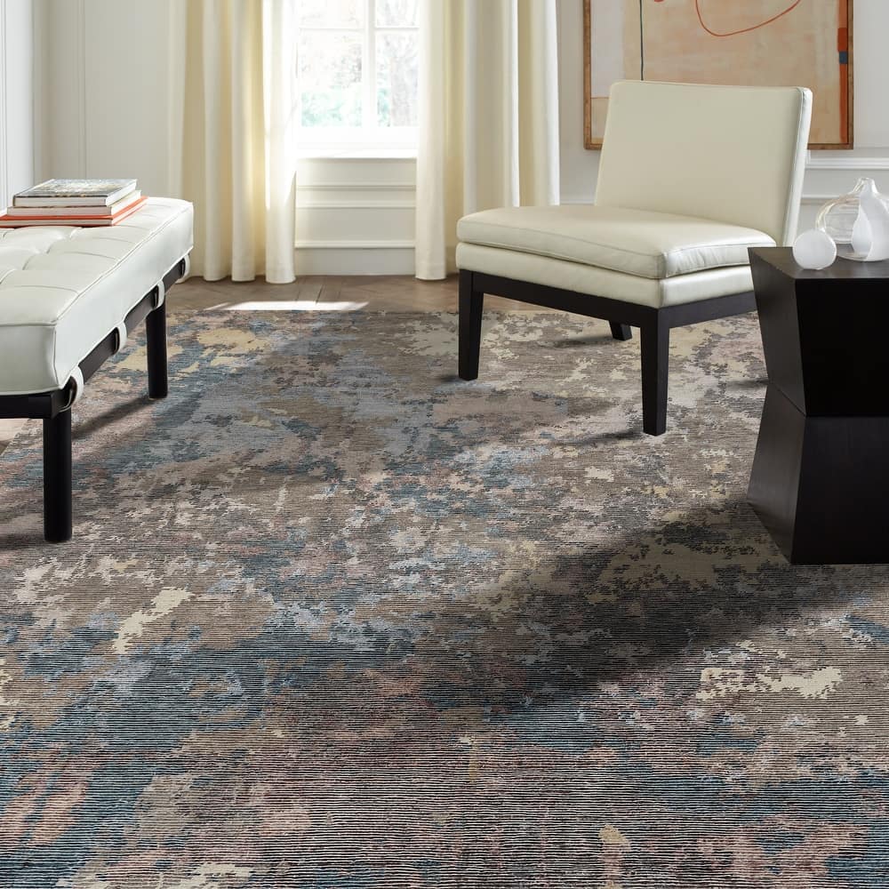 Modern Multi-Colored Hand-Knotted Wool & Viscose Area Rug