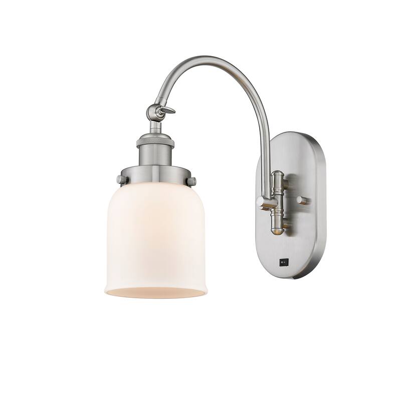 Innovations Lighting Franklin Restoration Bell - 1 Light 5" Sconce - Arm Swivels Side To Side - Matte White/Brushed Satin Nickel