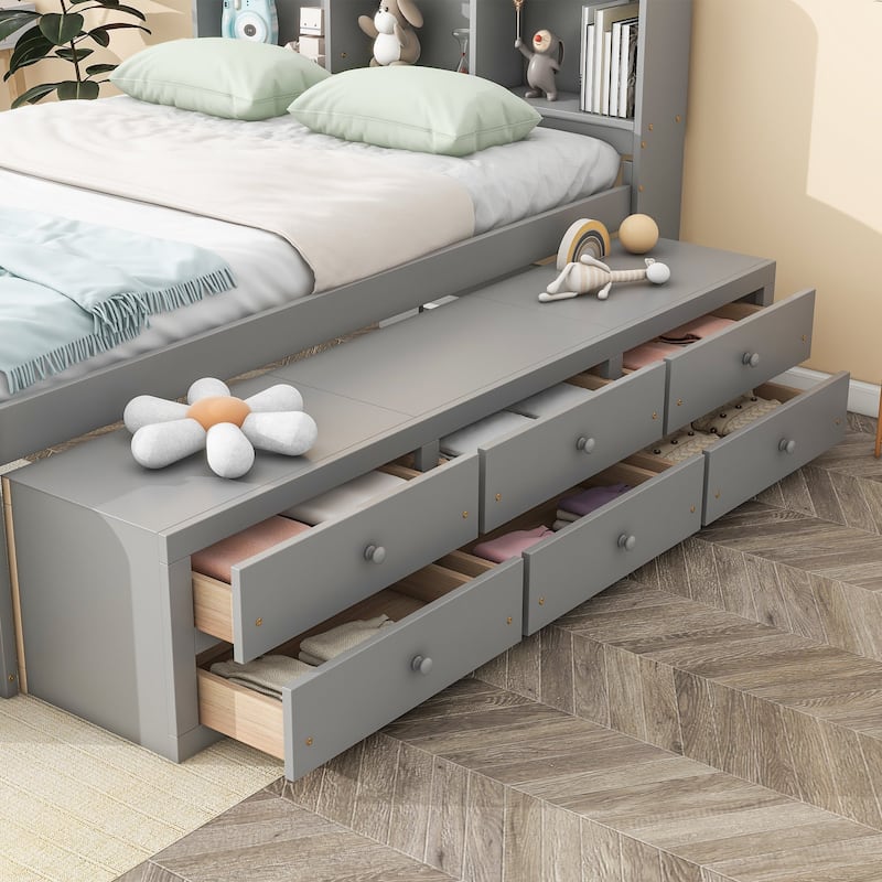 Full Bed with Bookcase Headboard Under-bed Storage