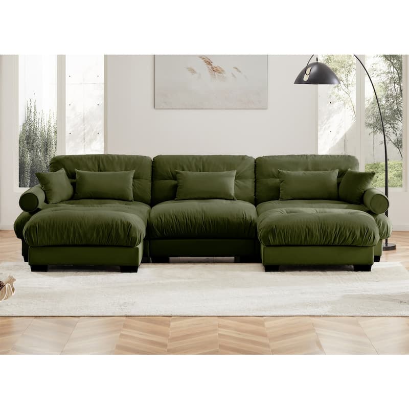 Modern Reversible 3-Seat Modular Sectional Corner Sofa Couch with Waist Pillows - Olive Green