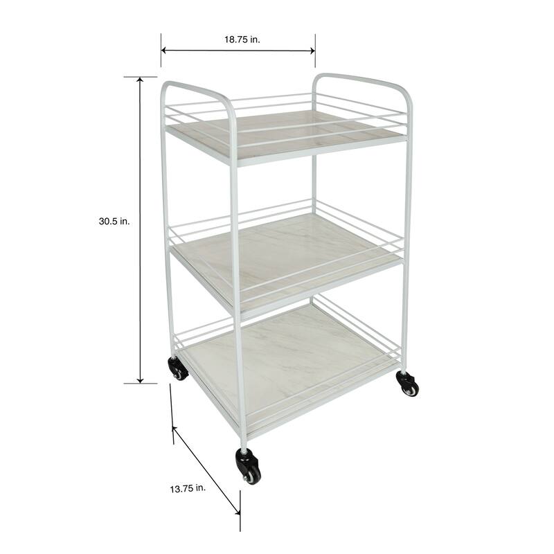 DesignStyles 3 Shelf Metal Cart with Tile Shelves and Wheels