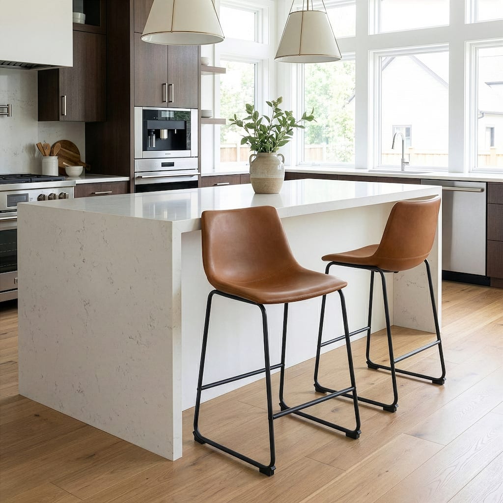 Set of 2 Adan Iron Frame Vintage Cappuccino Faux Leather Counter Stool