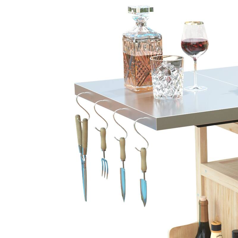 Multi-Functional BBQ Prep Table with Solid Wood Frame, Adjustable Shelves, and Towel Rack for Outdoor Use