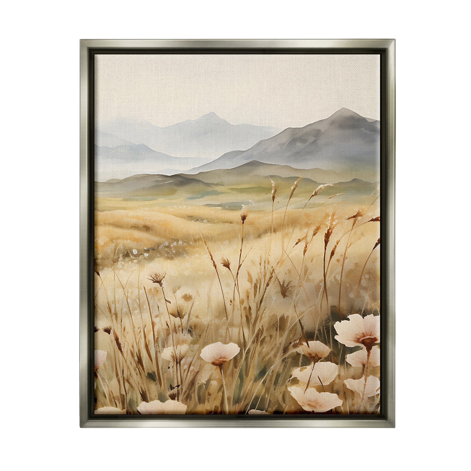 Stupell Mountain View Meadow Framed Floater Canvas Wall Art Design by Petals Prints Design