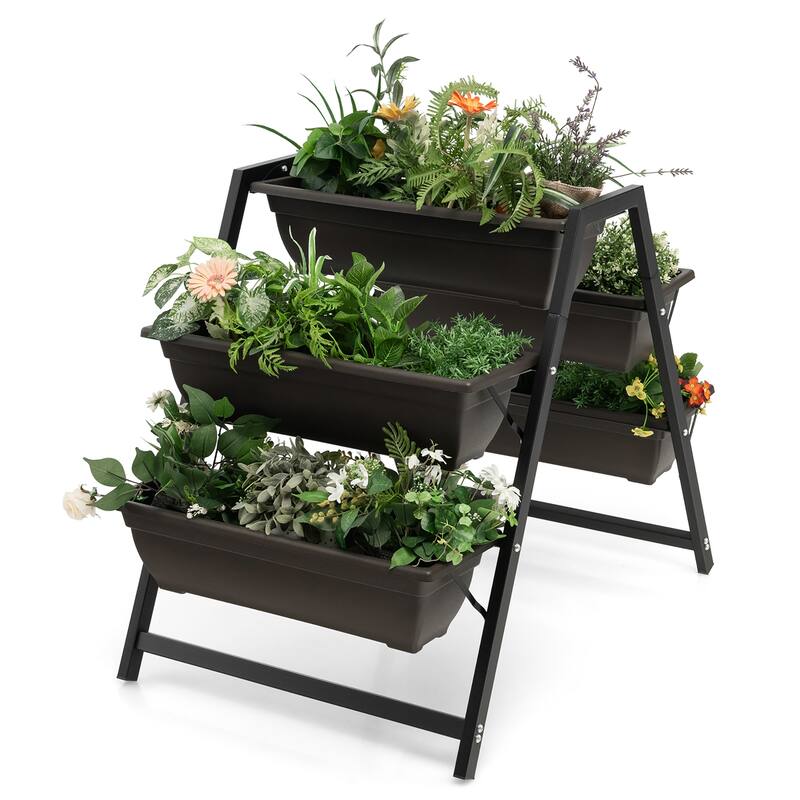 Costway 31”H Raised Garden Bed 3 Tier Vertical Planter - See Details - Black+ Brown - See Details
