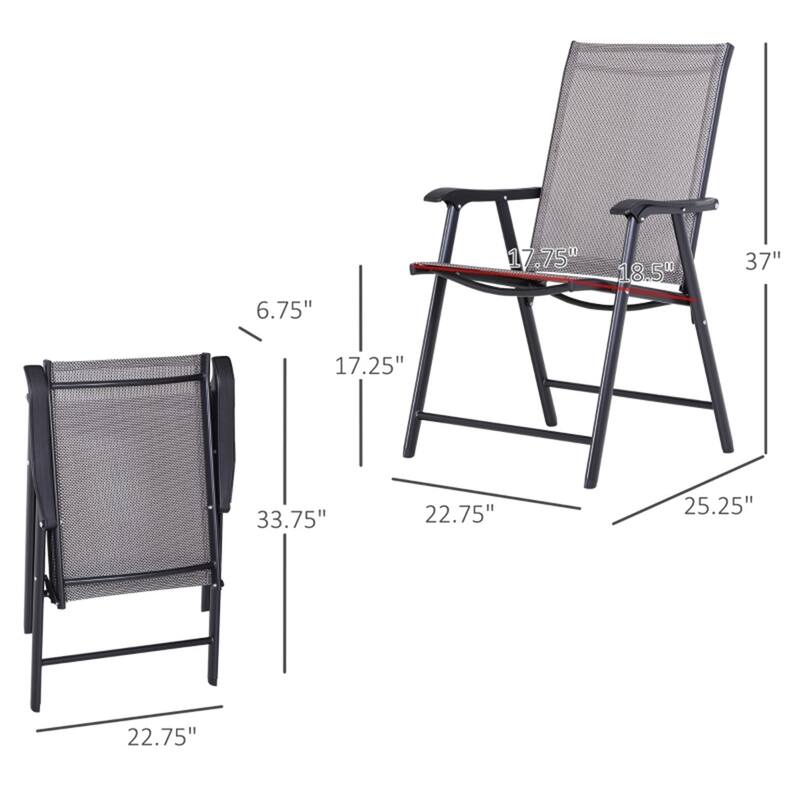 Folding Outdoor Chairs Set with Mesh Fabric and Armrest Set of 4 - 22.8" L x 25.2" W x 37" H