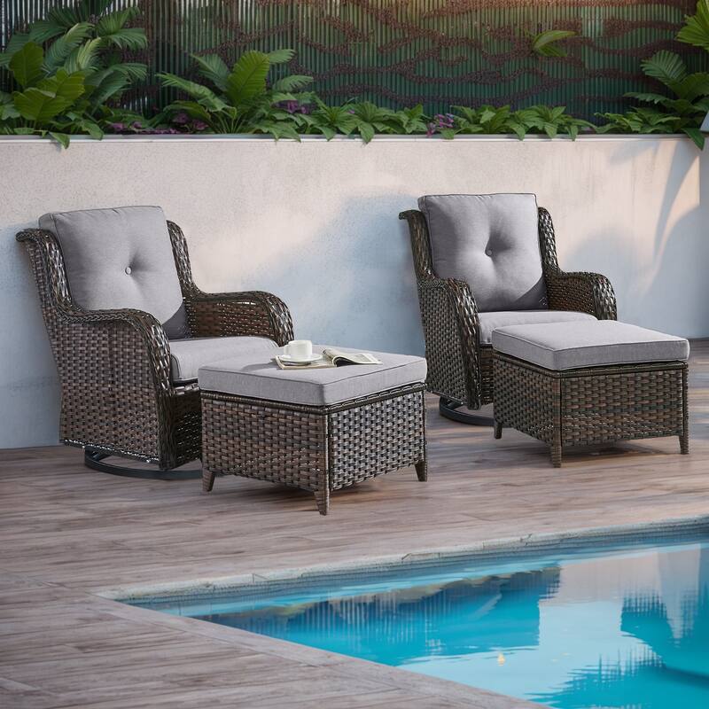 Gymojoy 4 Pieces Outdoor Wicker Swivel Glider Chairs - Brown - Grey