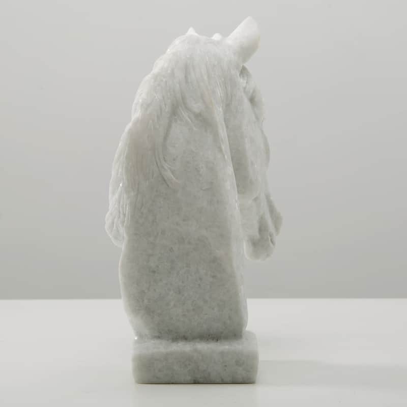 Artissance 9"H White Marble Hand Carved Horse Head Statue, Art Figurine Sculpture, Home Decor Collectible
