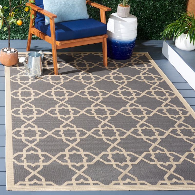 SAFAVIEH Courtyard Hanifa Trellis Indoor/ Outdoor Waterproof Patio Backyard Rug - 8' x 11' - Grey/Beige